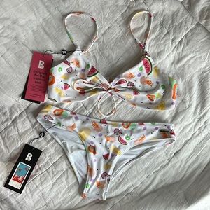 Blackbough swim suit white with assorted fruit; new with tags, size large